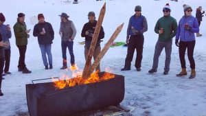 Skiers burn a symbolic sacrifice to Ullr at an impromptu "All About That Base" party held at Alta Ski Area in Utah on Saturday. (photo: Tom Keyes)