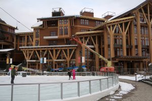 The ice skating rink with the children’s Adventure Center and residential units that were under construction at Stowe Mountain Resort last February, but are now open for 2016-17. (FTO photo: Martin Griff)