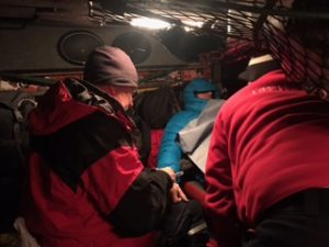 Professional snowboarder Jeremy Jones lays injured in a snowcat, preparing to be airlifted to a Utah hospital on Wednesday, Jan. 11. (photo: GoFundMe.com)