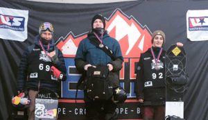 Kyle Mack (center) took the top step of the podium at Friday’s Toyota U.S. Revolution Tour Slopestyle. (photo: US Snowboarding)