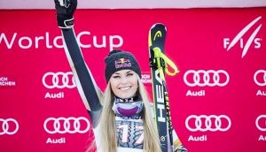 Lindsey Vonn back on the podium in Garmisch. (photo: Instagram/Lindsey Vonn)