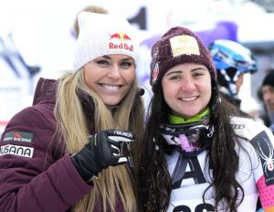 Lindsey Vonn stands with Wiles, who is sponsored by her foundation. (photo: Getty Images/AFP-Robert Jaeger via USSA)