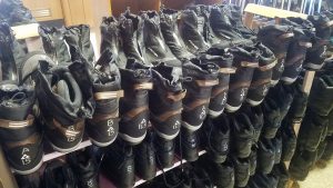 The selection of cross country boots for rent at the Canaan Valley Resort and Conference Center in Davis, WV. includes size 15. (FTO photo: Martin Griff)