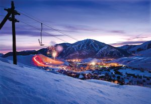 Bald Mountain forms a backdrop for the much smaller Dollar Mountain. (file photo: Sun Valley Resort)