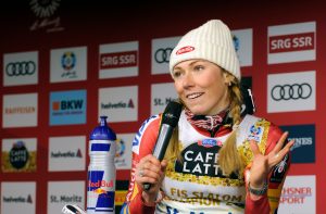 Mikaela Shiffrin at thepost-race press conference. (photo: U.S. Ski Team/Tom Kelly)