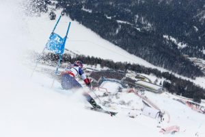 David Chodunsky, of Crested Butte, Colo., speeds toward the finish area in Friday's World Championships giant slalom in St. Moritz, Switzerland. (photo: Getty Images/Agence Zoom-Alexis Boichard via USSA)