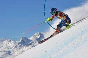 Shiffrin skis in the World Championships slalom on Saturday. (photo: Getty Images/AFP-Fabrice Coffrini via USSA)