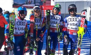 (L to R) Megan McJames, Resi Stiegler, AJ Ginnis and Mark Engel smile after the team event. (photo: USSA)