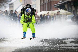 Freeskier Filip Flisar uses a jetpack to speed through the streets of Maribor, Slovenia. (photo: Samo Vidic/Red Bull Content Pool)