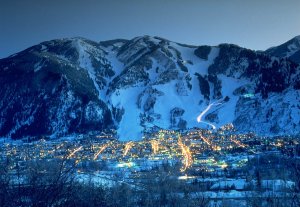 The town of Aspen lies at the foot of Ajax Mountain (photo courtesy Aspen Skiing Company)