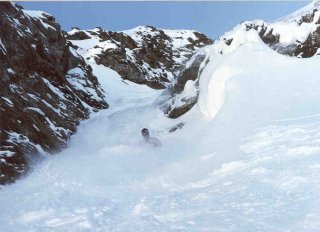 The frozen waterfall below Aiguille Rouge