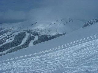 The chutes and gullies of Goat's Eye Mt. are visible beyond Lookout (photo Marc Guido)