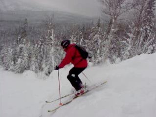 Playing on the ledges of #4. (Skier: Marc Guido; Photo: Leigh Daboll)