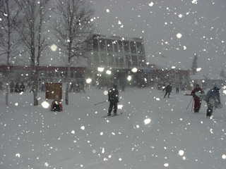 Heavy snow fell outside Le Valinouët's base lodge. (photo: Marc Guido)