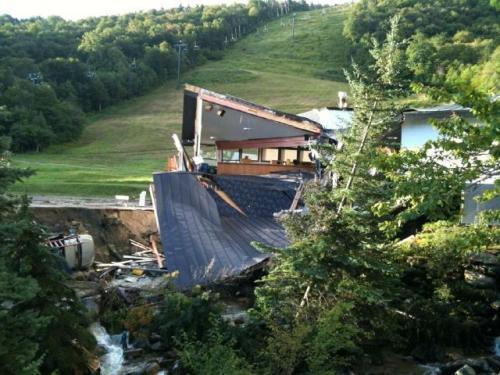 Killington's K-1 base lodge shows damage Monday from Hurricane Irene. (photo: Facebook/Luke Small)