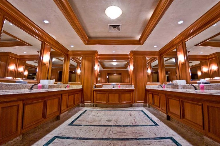 One of the luxurious restrooms in Earl's Lodge at Snowbasin Ski Resort in Utah. (photo courtesy: Cintas Corp.)