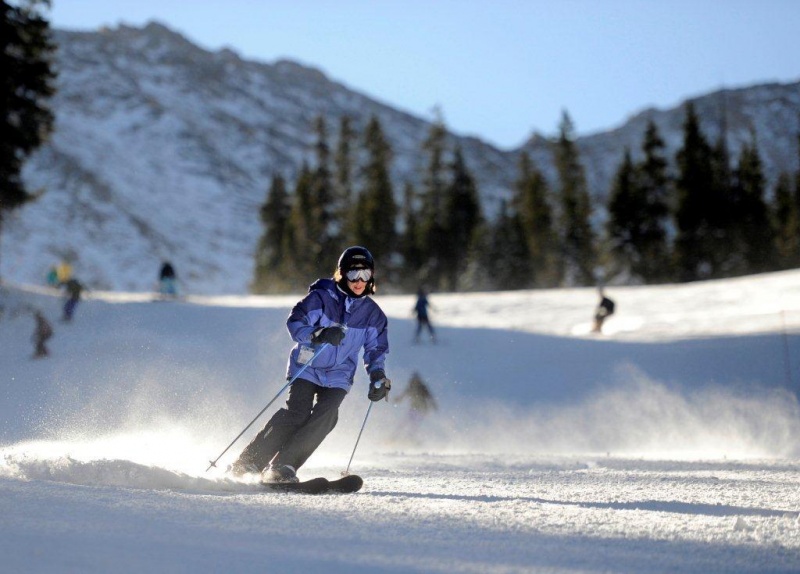 A skier enjoys her season's first run Thursday at Arapahoe Basin. (photo: Jack Dempsey)