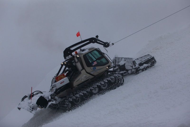 Race officials in Courchevel used a winch cat overnight to try to get the course ready for today's women's World Cup slalom. (photo: Vail Valley Foundation)