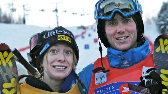 American mogul skiers Hannah Kearney and Jeremy Cota celebrated podiums in dual moguls at Mont Gabriel Saturday in the FIS Freestyle World Cup. (photo: USSA)