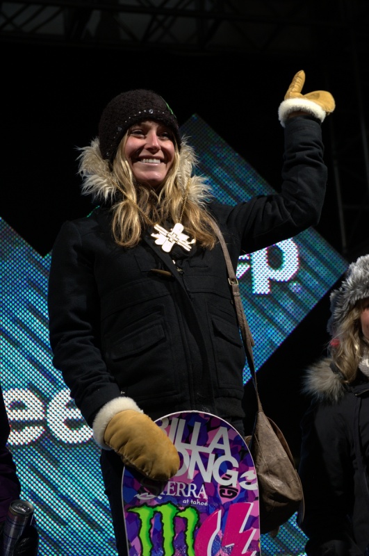 Gold medal winner Jamie Anderson at the Women's Snowboard Slopestyle awards during Winter X Games Aspen 2012. (photo: ESPN Images)