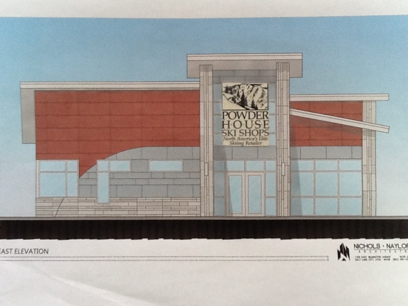 An architect’s rendering of the new Powder House ski shop opening this