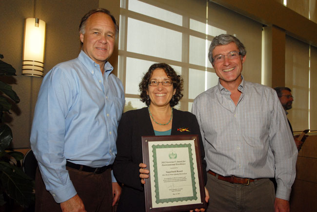 Win Smith, President of Sugarbush Resort; Deb Markowitz, Vermont's Secretary of the Agency of Natural Resources; and Jeff Nelson of Vanasse Hangen Brustlin, Inc. on Tuesday in Burlington (photo: Sugarbush Resort)