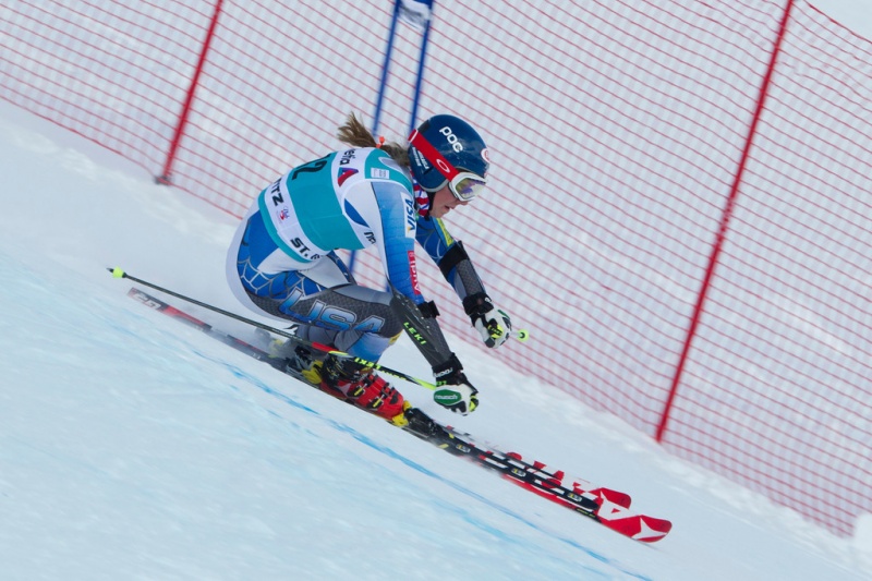 Mikaela Shiffrin, of Eagle Colo., competes in the Audi FIS Alpine Ski World Giant Slalom race on Sunday in St. Moritz, Switzerland. (photo: Mitchell Gunn/ESPA)