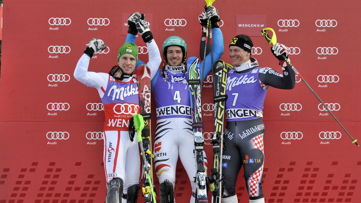 Sunday's men's slalom World Cup podium in Wengen (photo: FIS Alpine)