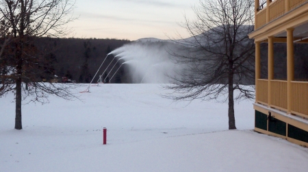 New snow guns fire at Rikert Nordic Center in Ripton, Vt. (photo: Middlebury College)