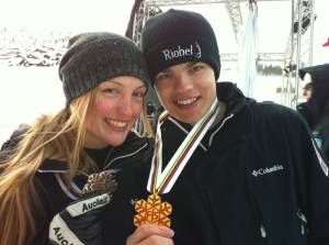 Canada's Justine Dufour-Lapointe and Mikael Kingsbury pose with World Championships earned in moguls on Wednesday in Voss, Norway. (photo: Canadian Freestyle)