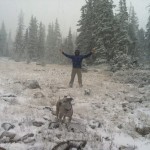 Matt Baydala, of Park City, Utah, celebrates the season's first snowfall on Sunday in the Uinta Mountains of Utah. (photo: Kimberly Kay)