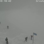 The first skiers and riders of the season emerge from Crystal Mountain, Wash.'s Rainier Express Gondola this morning. (photo: Crystal Mountain)