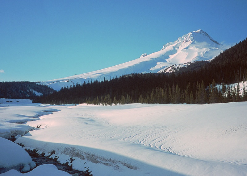 A stream tumbles from Oregon's Mount Hood in winter. (file photo: USDA)