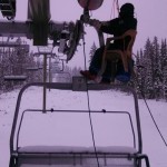 Employees work in snow to prep chairlifts for winter at White Pass, Wash. (photo: White Pass Resort)