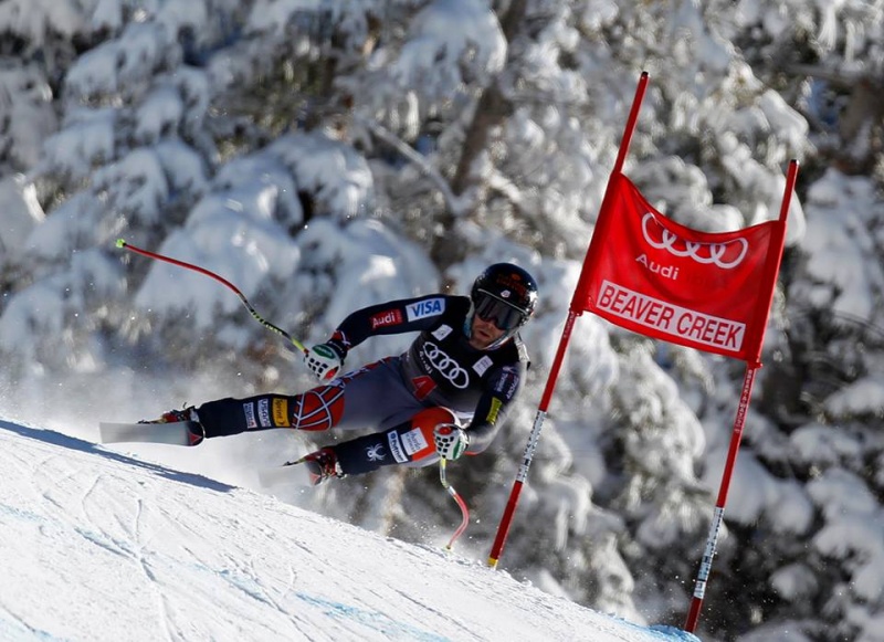 Travis Ganong, of Squaw Valley, Calif., powers to seventh place in today's first and only training run ahead of Friday's Birds of Prey World Cup downhill in Beaver Creek, Colo. (photo: Getty Images/Agence Zoom - Alexis Boichard/U.S. Ski Team)