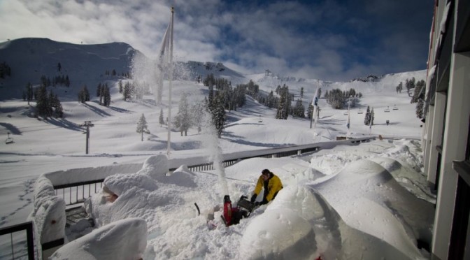 Staffers clear snow at Squaw Valley on Monday (photo: Jeff Engerbretson)