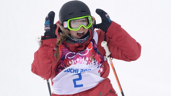 Canadian skier Dara Howell, of Huntsville, Ontario, celebrates winning the first ever Olympic gold medal in ski slopestyle on Tuesday in Rosa Khutor, Russia. (photo: Canadian Olympic Team)