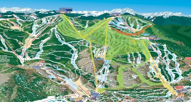 Vail Mountain's available terrain for opening day tomorrow is highlighted on this trail map. (image: Vail Resorts)