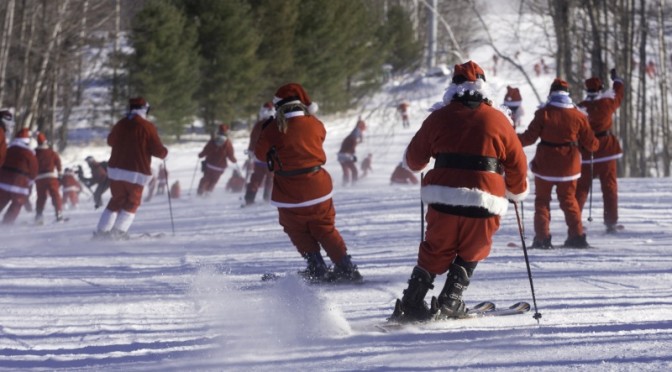 A crowd of Santas descended upon Sunday River last Sunday for the Maine ski and snowboard resort's 15th annual Santa Sunday. (photo: Sunday River Resort)