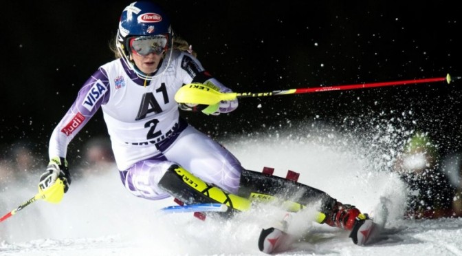 Colorado's Mikaela Shiffrin shreds to the podium on Wednesday, finishing behind Frida Hansdotter and Tina Maze in a World Cup night slalom in Flachau, Austria. (photo: Getty Images-AFP/Joe Klamar/via USST)