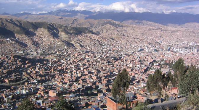 The flat-topped crest of La Mururata can be seen on the horizon on right in this photo of La Paz, Bolivia, the world's highest capital city. (file photo: Phil Whitehouse)