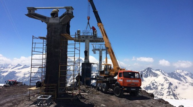 A new third stage of a gondola under construction on Russia's Mt. Elbrus will be the highest aerial ski lift in Europe. (photo: OJSC Northern Caucasus Resorts)