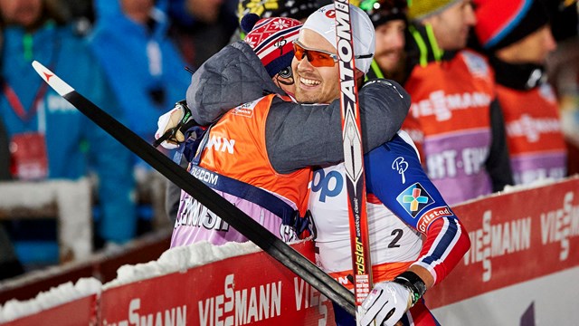 Norway's Sondre Turvoll Fossli celebrates victory on Friday in Ruka. (photo: FIS/NordicFocus)