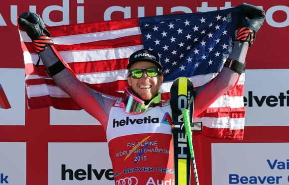 Ted Ligety atop the podium at the 2015 FIS Alpine World Ski Championships in Vail/Beaver Creek, Colo. (photo: USST/Getty Images)