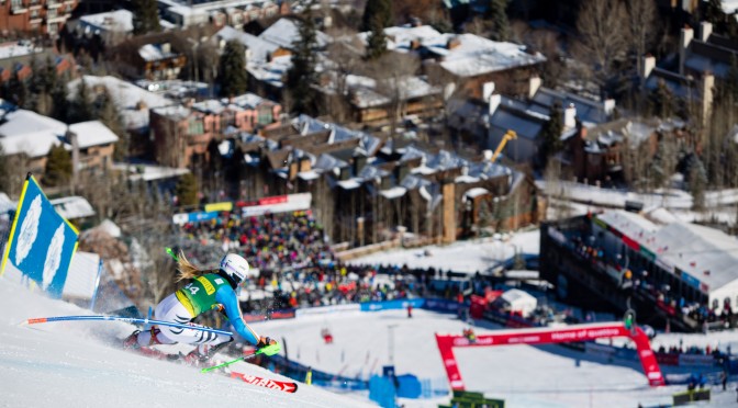 Jessica Hilzinger of Germany drops into the final pitch at the 2015 World Cup women's slalom in Aspen, Colo. (photo: Jeremy Swanson)