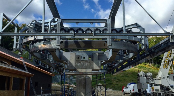 Construction takes place on the base terminal of Haystack's new Barnstormer lift earlier this summer. (photo: The Hermitage Club)