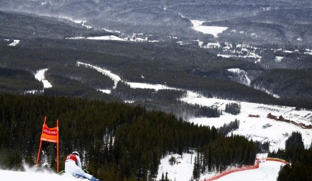 Stacey Cook rips to third place in the second training run at Lake Louise. (Getty Images/Agence Zoom-Alexis Boichard via USST)