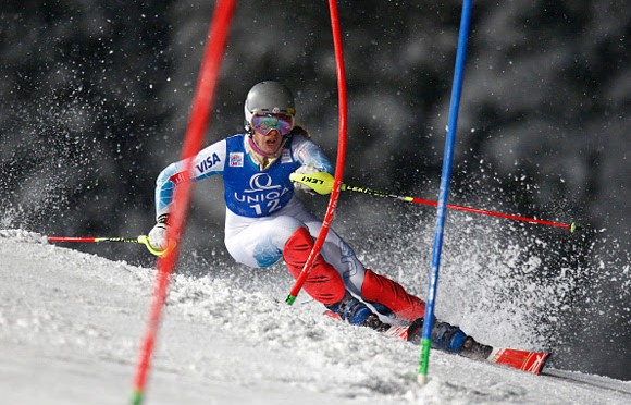 Resi Stiegler competes during the World Cup slalom on Tuesday night in Flachau, Austria. (photo: Getty/Agency Zoom-Christophe Pallot)