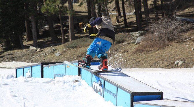 A skier rides a box feature on Sunday at Mountain High Resort in Wrightwood, Calif. (photo: Mountain High Resort)