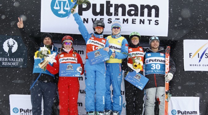 Thursday's podium finishers in aerials #1 at the Visa Freestyle International World Cup at Deer Valley Resort in Utah. (photo: Buchholz/FIS)